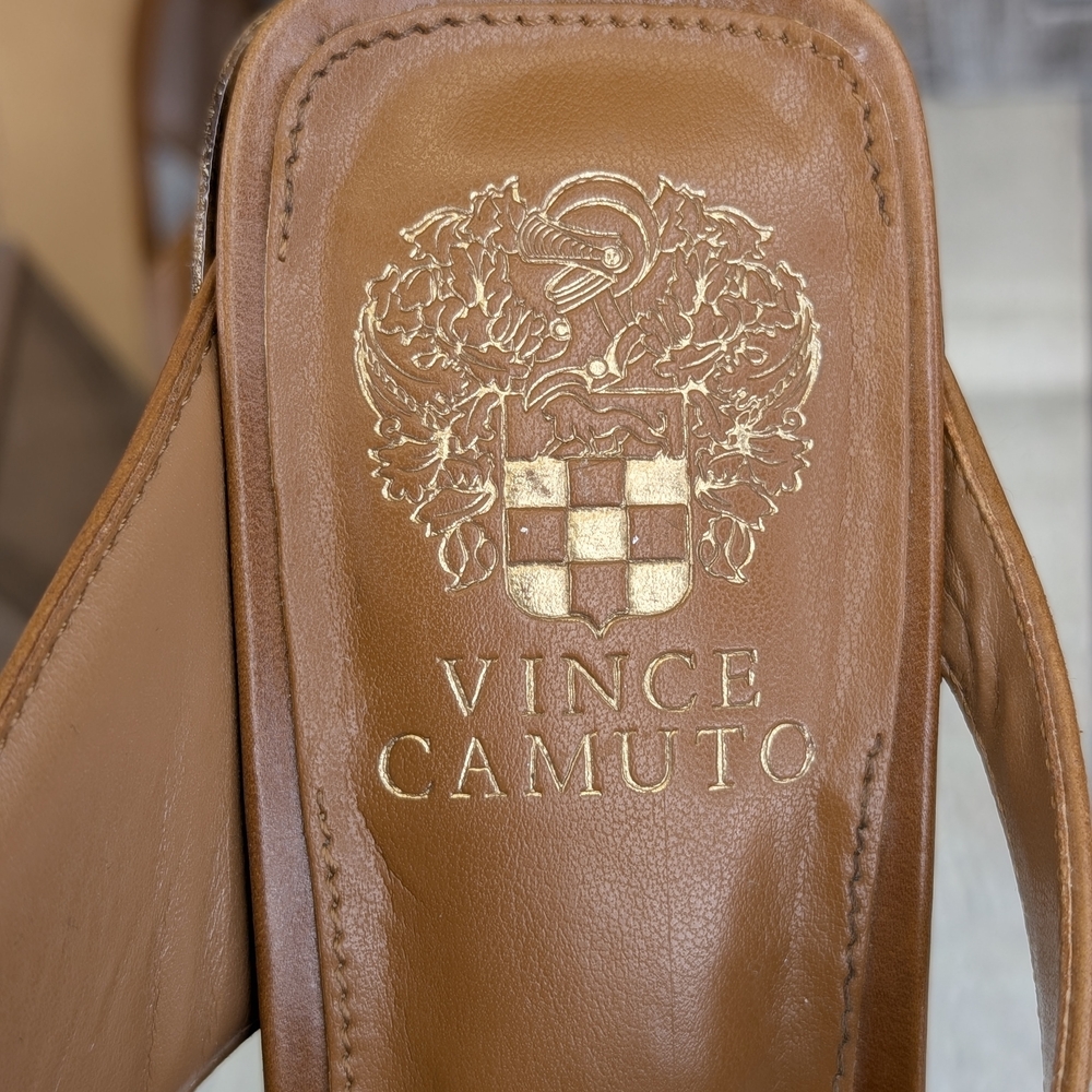 Vince Camuto Tan Leather Block Heel Sandals - Picture 8 of 11